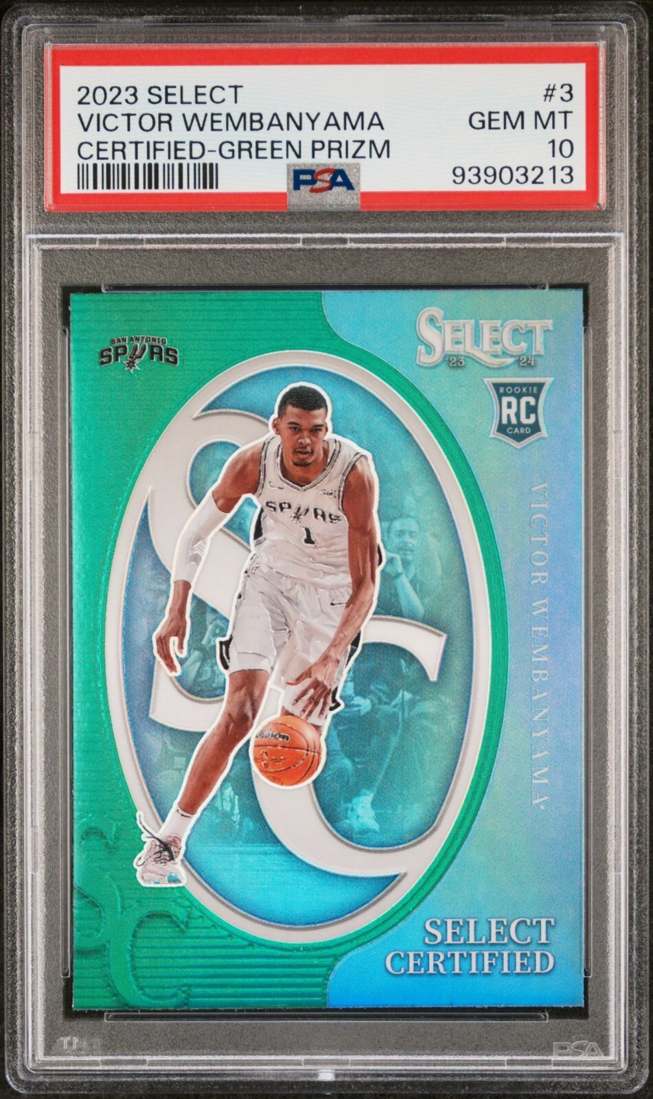 2023-24 Panini Select #3 Victor Wembanyama Select Certified Green Prizm PSA 10