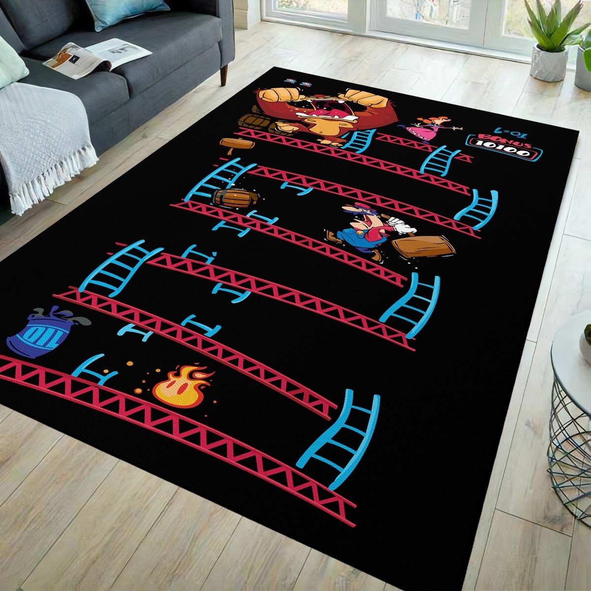 80s retro rug, retro rug, 80s video game rug, game room rug
