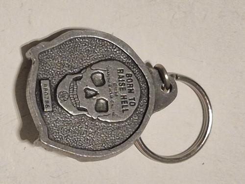 Siskiyou Pewter Skull Keyring Born To Raise Hell 80s Vintage New 880786 - Picture 2 of 9