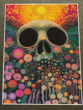 Glowing Cosmic Skull with Floral Surreal Fantasy Poster 18x24in