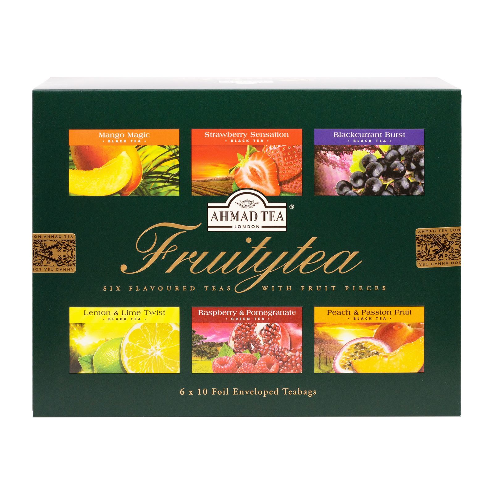 AHMAD TEA Fruity Tea 6 Sorten 60 Früchte Tee Beutel Geschenk Box Classic 120 g