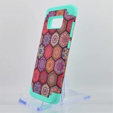 Samsung S8 Hybrid Dual Layer Shockproof Cell Phone Case, Teal with Mandalas NEW