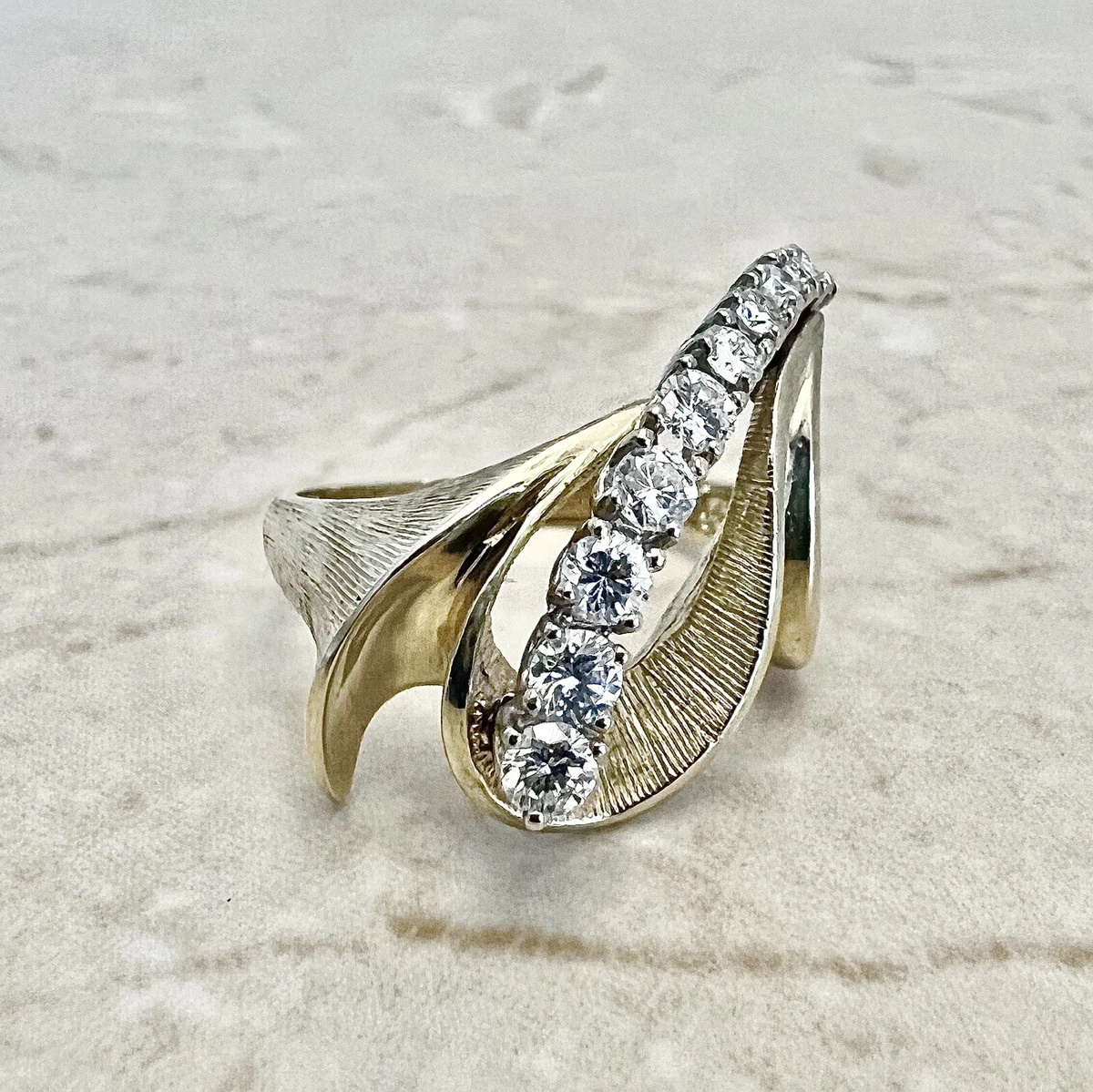Fine Vintage 14K Diamond Cocktail Ring Solid 14K Two Tone Gold Diamond Ring