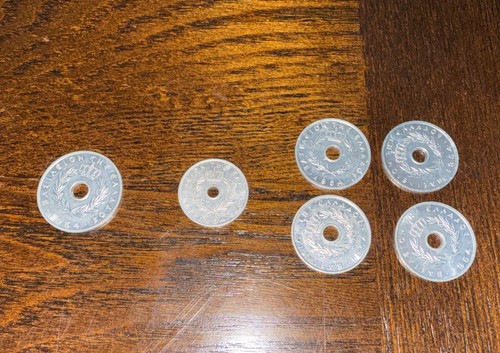 Greek Hole Coins Collection 1954 Drachma Currency LEPTA 5, (4) 10’s, 20 - Picture 2 of 2