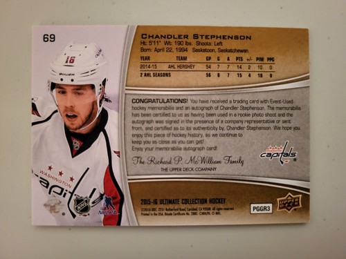 Chandler Stephenson 2015-16 Ultimate Collection Autographed Rookie Jersey... - Picture 2 of 2