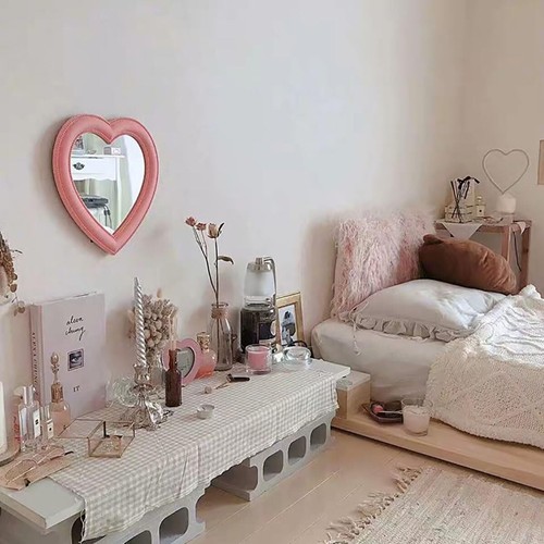 11-Inch Pink Heart MirrorCute Mirror for Wall Bedroom Mirror Tabletop Makeup ... - Picture 8 of 9
