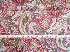 1 5/8 yd x 60" Cotton Fabric Dark Red Green Blue White Paisley All Over