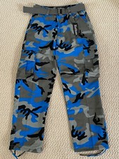 NWT Men's Nathan Blue Gray Camouflage Camo Belted Cargo Pants ALL SIZES/LENGTHS