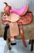 Pink Western Kids Youth Adult Barrel Leather Horse Saddle Riding Floral Tooled