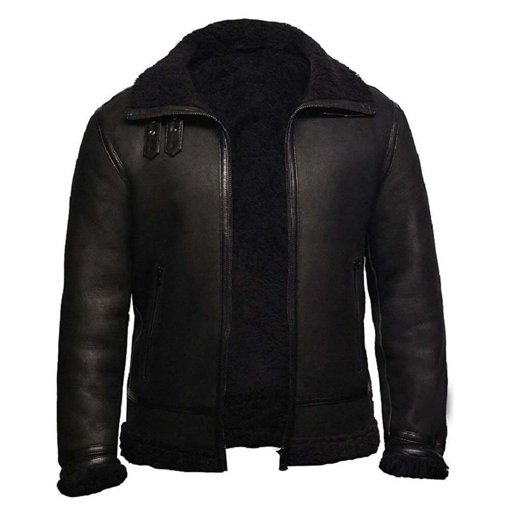 Men s Aviator RAF B3 Black Top Quality Leather Bomber Flying Jacket