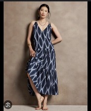 Banana Republic Womens Strappy Maxi Dress Navy Blue Print Tiered Size Small NEW