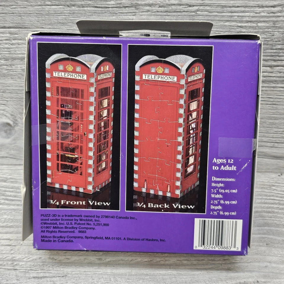 Rompecabezas de cabina telefónica británica miniatura 3D Puzzle 1997 vintage Milton Bradley Foto 2 de 4