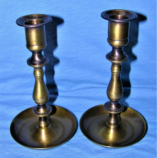 Antique 19thc Heavy Brass Candlesticks eBay