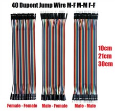 40 Dupont Jump Wire M-F M-M F-F Jumper Breadboard Cable Lead 10cm 21cm 30cm