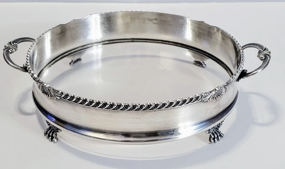 Vintage Silver Plated Footed Casserole Chafing Dish Carrier holds glass insert - Image 3 of 4