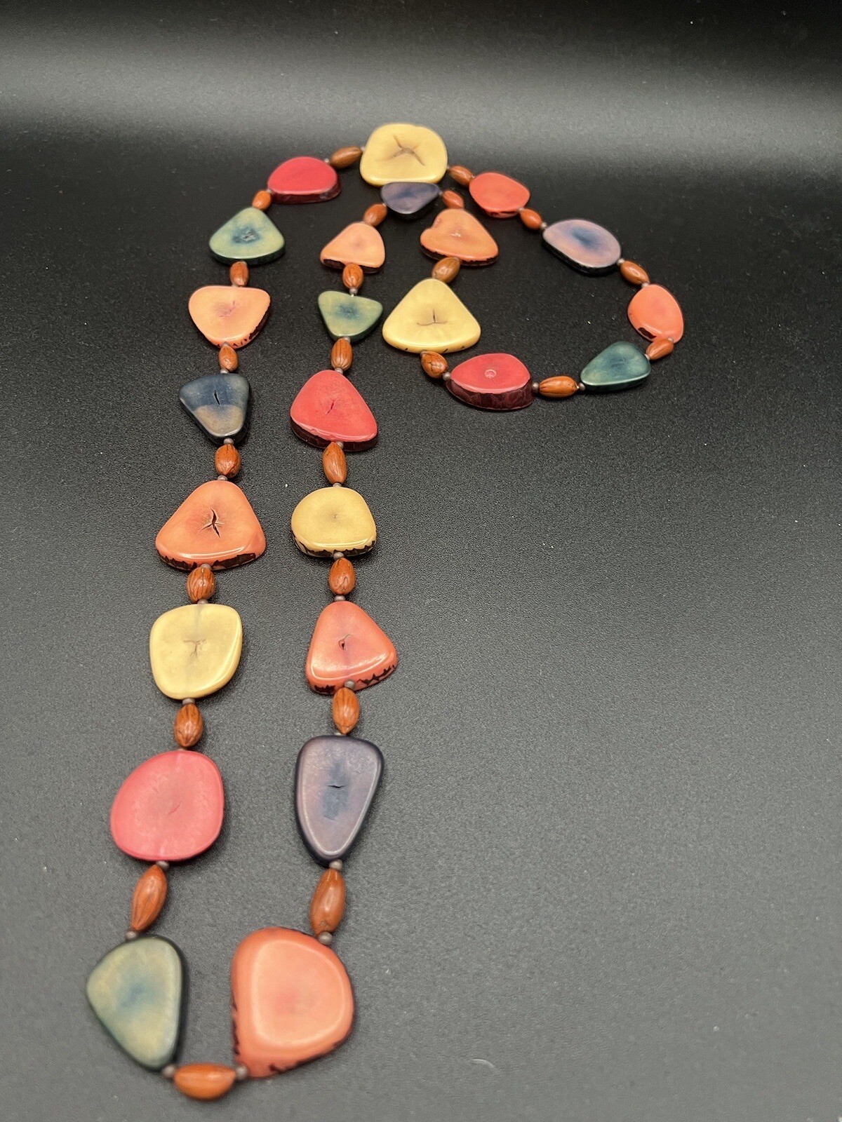 Multi Colored Flat Disc Long Beaded Necklace - image 14