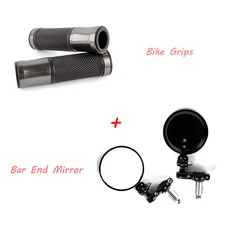 Motorcycle 7/8” Bar End Side Mirrors Hand Grips For 2018 Honda Yamaha Kawasaki