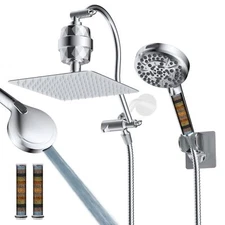 High Pressure All Metal 10'' Dual Filtered Rainfall Shower Head Combo