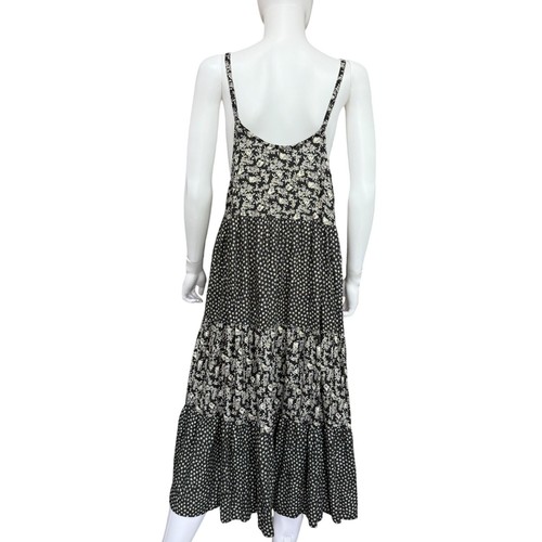 Vintage More Jazz Floral Tiered Midi Dress Black & White 100% Rayon Size 1X - Picture 2 of 6