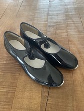 Girls Tap Shoes Size 3M Black Patent Leather Slip On with Button Closure Dance