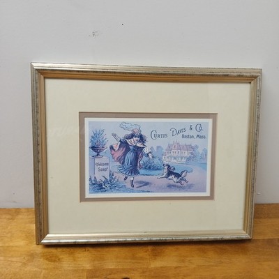 Vintage Curtis Davis & Co Welcome Soap Advertising Print Framed Victorian Lady 
