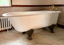 White Cast Iron Freestanding Clawfoot Bath, Polished Crosshead Taps, 2 Person