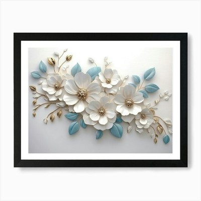 3d Artwork Illustration Flowers Whi Framed Wall Art Poster Canvas Print Picture