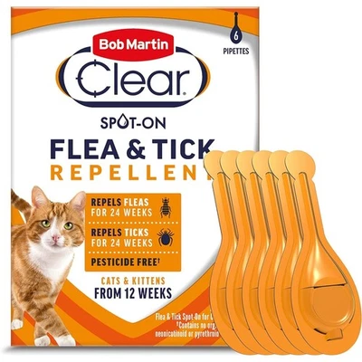 Bob Martin Clear Pesticide Free Spot On For Cats Flea & Tick Repellent 6 PIPETTE