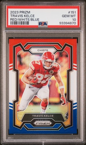2023 PANINI PRIZM RED/WHITE/BLUE PRIZM #151 TRAVIS KELCE PSA 10
