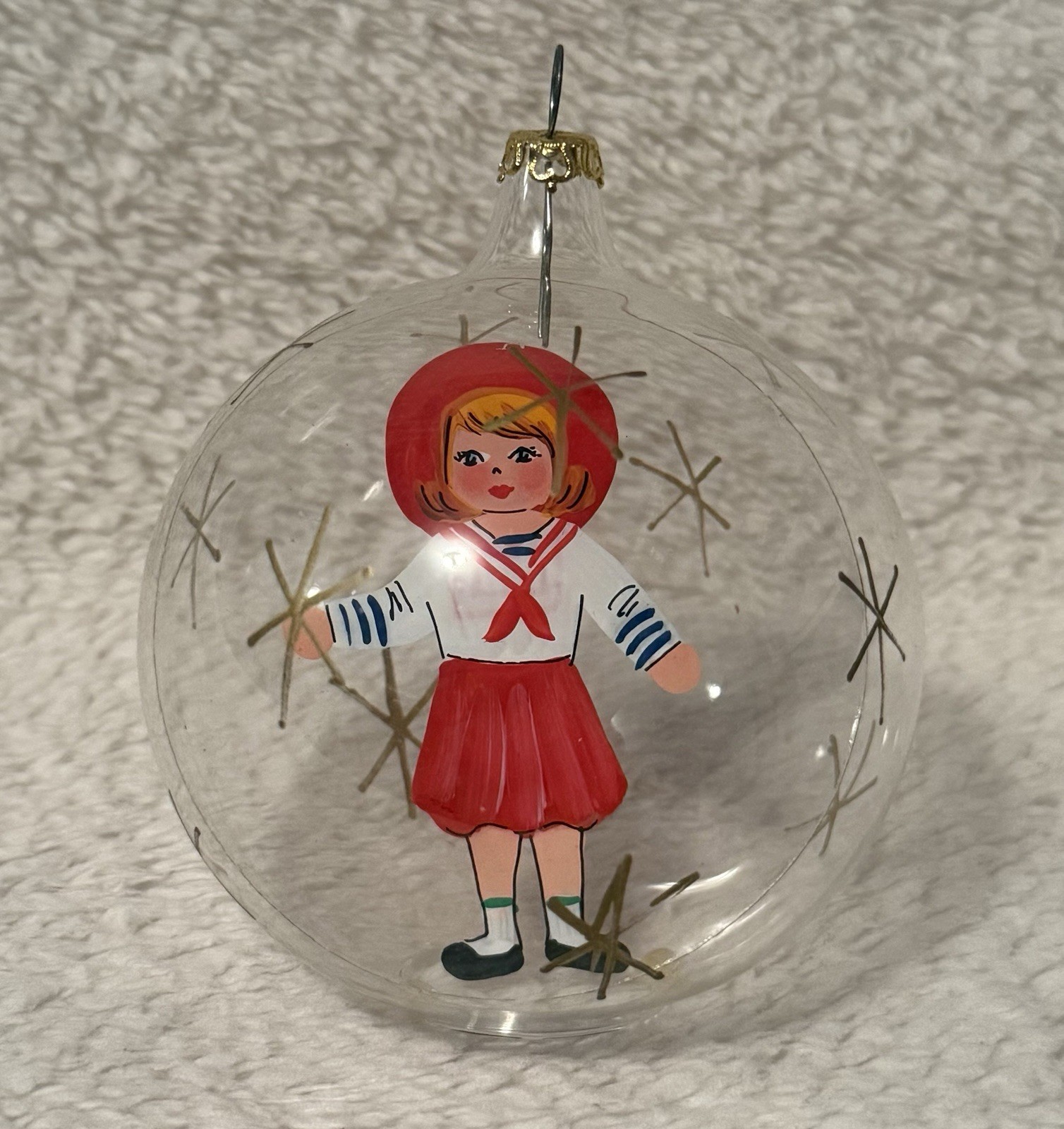 Vintage Glass Girl Diorama Italian Christmas Ornament 3.75”