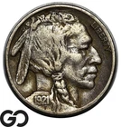 1921 Buffalo Nickel, Two Feather Variety, FS-401, Scarce