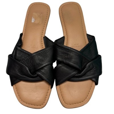 PRUNE black leather twisted slide sandals women's size 39 EU