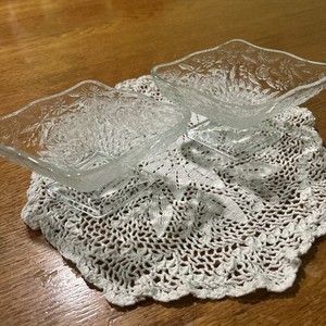 Indiana Glass "Pineapple & Floral" diamond shaped compote footed dish set of 2