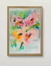 Original Signed Watercolor Painting. Vibrant. Abstract. Floral.Colorful. 