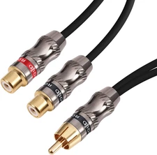 RCA Splitter, RCA 1 Male to 2 Female Cable Adapter, Stereo Audio RCA Y-Cable Hea
