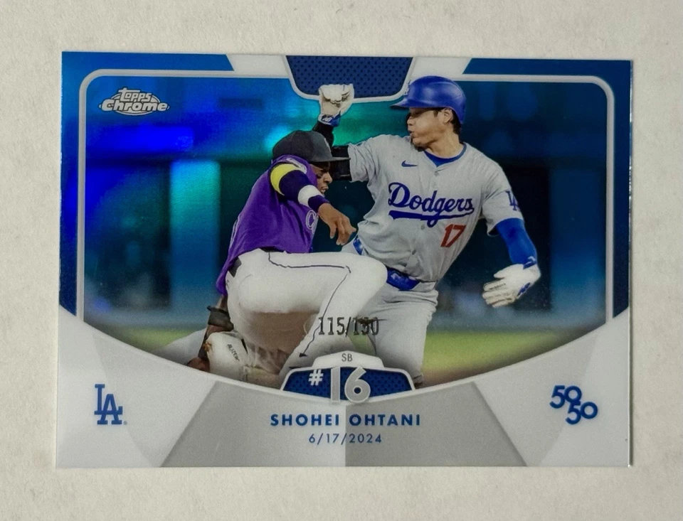SHOHEI OHTANI 2024 TOPPS 50/50 BLUE REFRACTOR SP Parallel Variation #’d/150 - Image 2 of 4