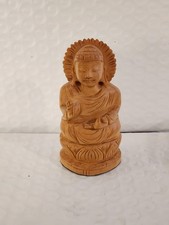 814. Wooden Buddha Figure Sitting on Lotus Hand Carved Sculpture 3.25"Tall