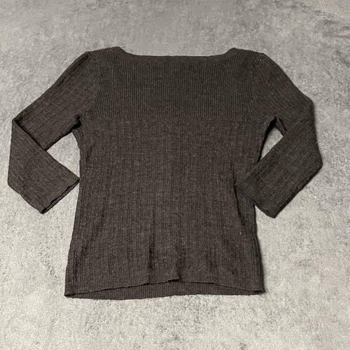 LUX Sweater Top Womens M Dark Gray Knit 3/4 Sleeve Scoop Neck Button Blouse - Picture 3 of 4
