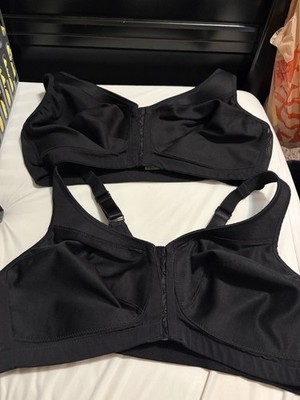  2 Glamorise 1265 Black Wireless Bra Front Closure Adjustable Strap Size 40D