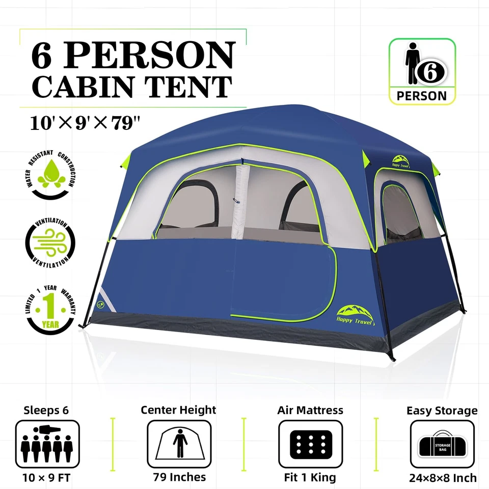 Tienda de campaña para 6 personas para acampar, impermeable fácil configuración tienda de campaña con lluvia... Foto 2 de 4