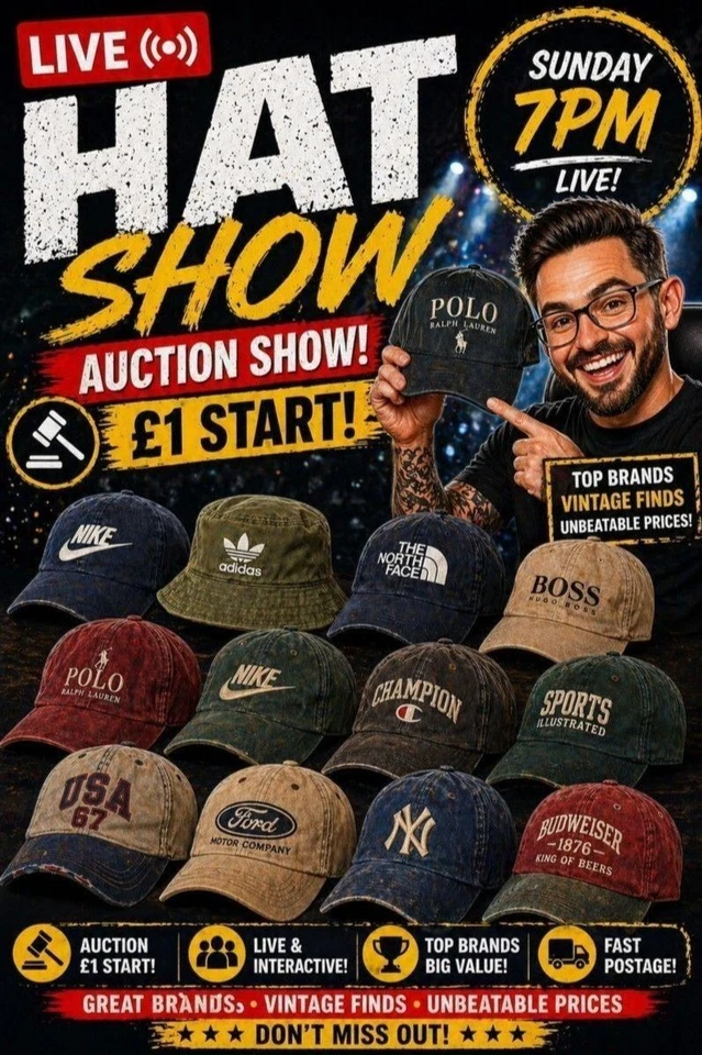 🔥 £1 START DESIGNER SPORTS MODERN VTG CAPS 🧢 SNAPBACK TRUCKER BUCKET