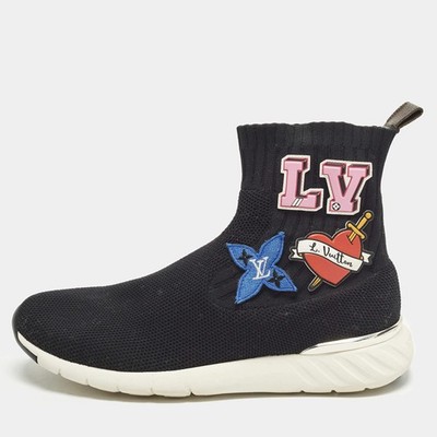 Louis Vuitton Size 40 Black Knit Fabric Star Patch Sock High Top Sneakers
