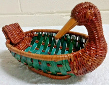 Wicker Duck Basket Rattan Wooden Beak 8? Long Green Boathouse Decor LogCabin VTG