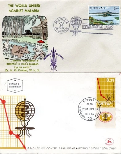 Malaria Mosquito Philippines + Israel 2 diff FDC Cover Lot#b7070