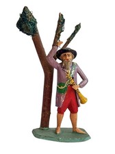 Antike Grulicher Krippenfigur Hirte mit Baum um 1900 (10 cm)  (# 18226)