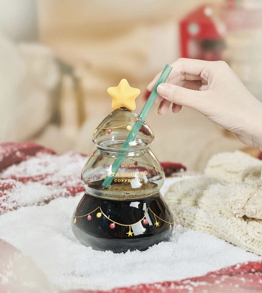 Starbucks 2022 China Árbol de Navidad 22oz Vidrio Pajita Taza Regalo ^^ Foto 3 de 4