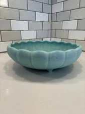 Vintage Weller Pottery Bowl Planter Aqua Light Blue Footed
