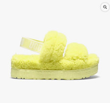 UGG Oh Fluffita Women's 7 Yellow Faux Fur Platform Slide Sandal Slip-On