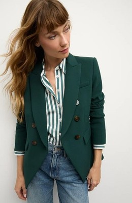 NEW Veronica Beard Miller Dickey Double Breasted Jacket Blazer Pine Green Sz 8