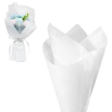 100Pcs White Flower Wrapping Paper, Waterproof Withdrawable Lining Papers Flo...